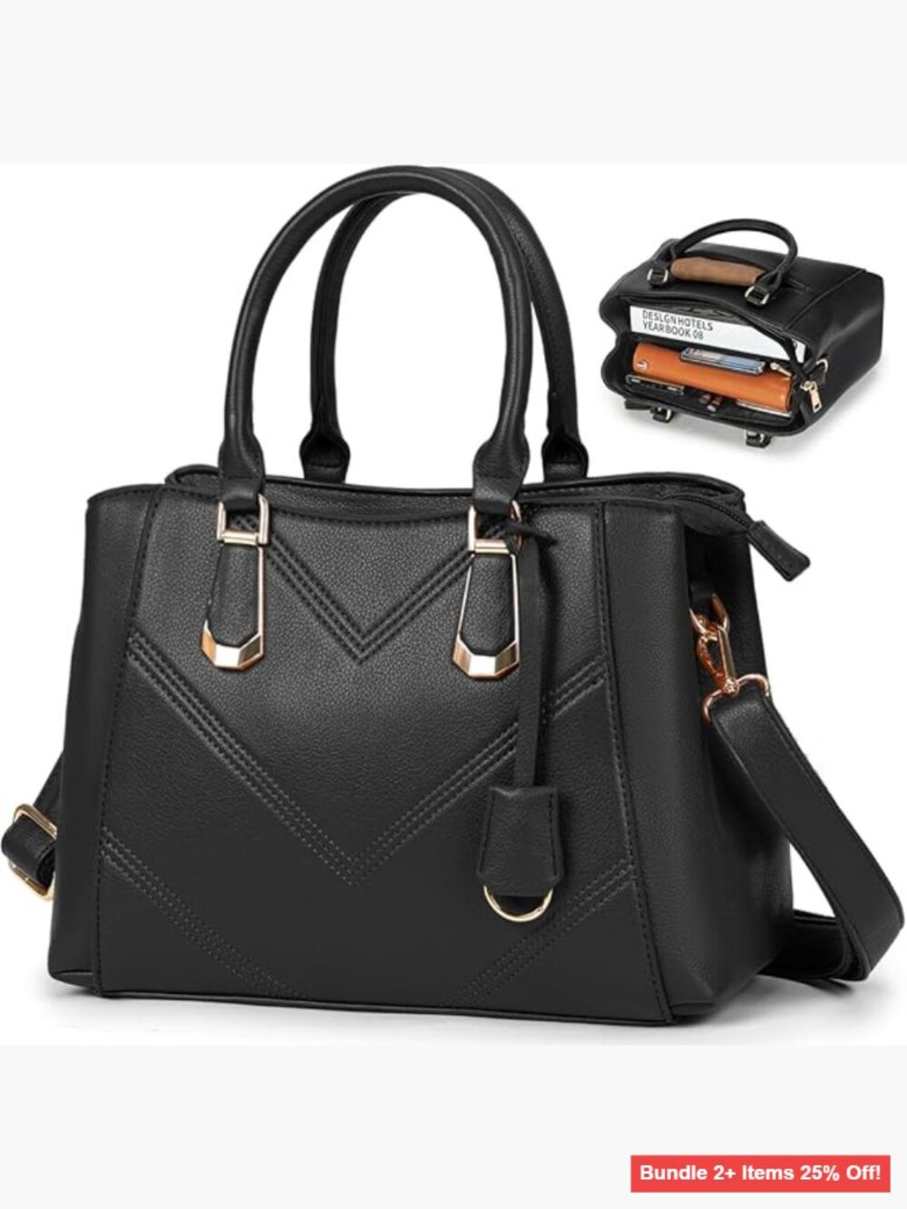 Medium Leather Satchel Purse with Adjustable Strap, Multiple Pockets